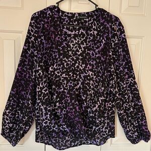 INC International Concepts Abstract Purple and Black Blouse
